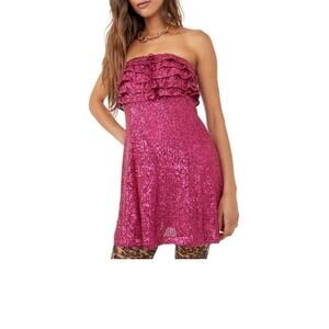 Free People Frida Sequin Ruffle Mini Dress Pink Size 6 Party Cocktail $168